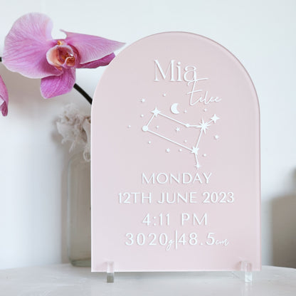 'All About Me' Arch ~ Acrylic Birth Stats + Star sign Plaque