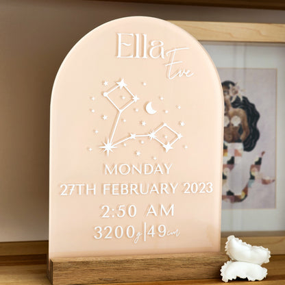 'All About Me' Arch ~ Acrylic Birth Stats + Star sign Plaque