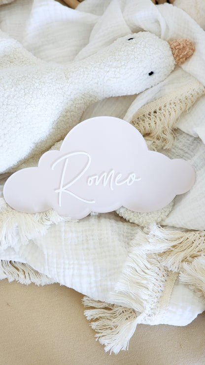 Cloud Birth Announcement Plaque ~ Painted Acrylic Baby Name Sign