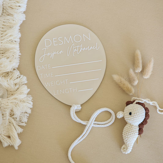 Balloon Fill-In Birth Announcement Plaque | Hand-painted Acrylic Newborn Photo Prop
