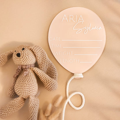 Balloon Fill-In Birth Announcement Plaque | Hand-painted Acrylic Newborn Photo Prop