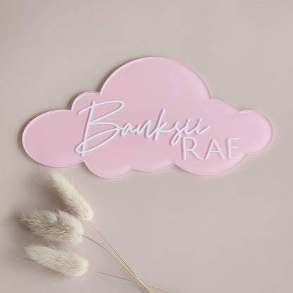 Cloud Birth Announcement Plaque ~ Painted Acrylic Baby Name Sign
