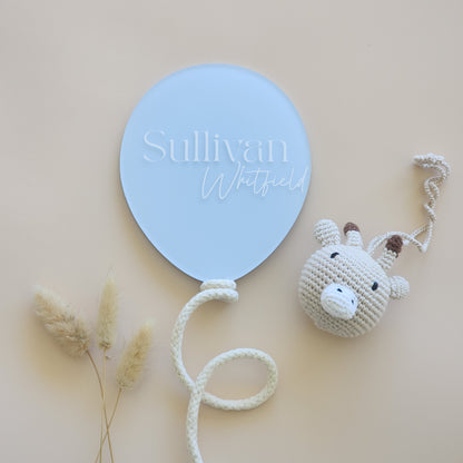 Balloon Birth Announcement Plaque ~ Hand-Painted Acrylic Baby Name Sign