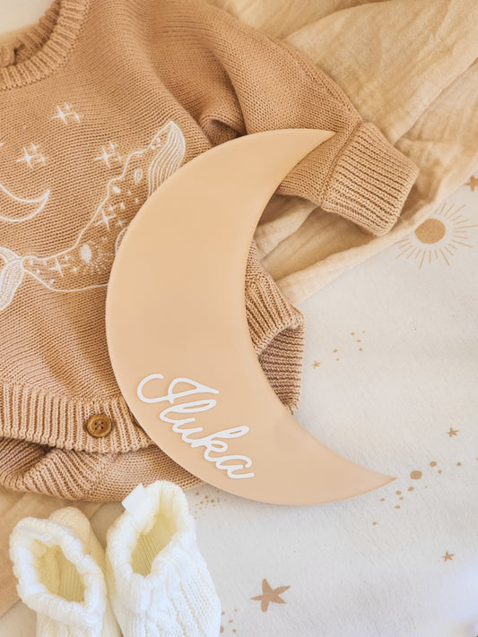 Moon Birth Announcement Plaque ~ Painted Acrylic Baby Name Sign