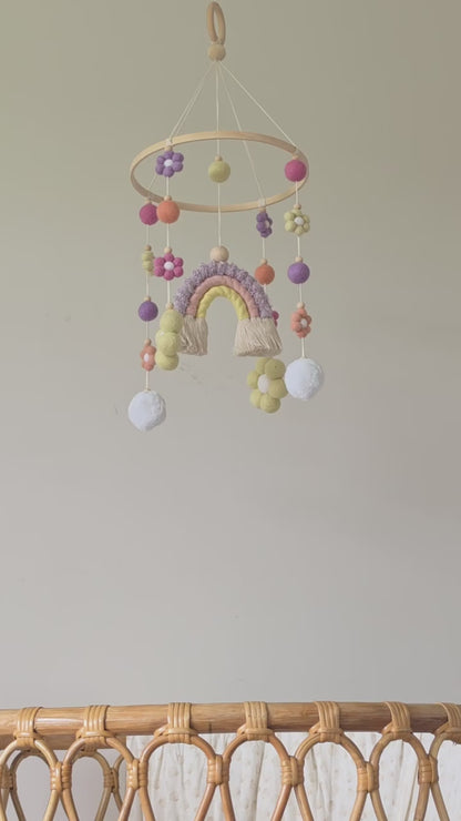 Benutzerdefiniertes Kinderzimmer-Kinderbett-Mobile ~ Gänseblümchen + Regenbogen