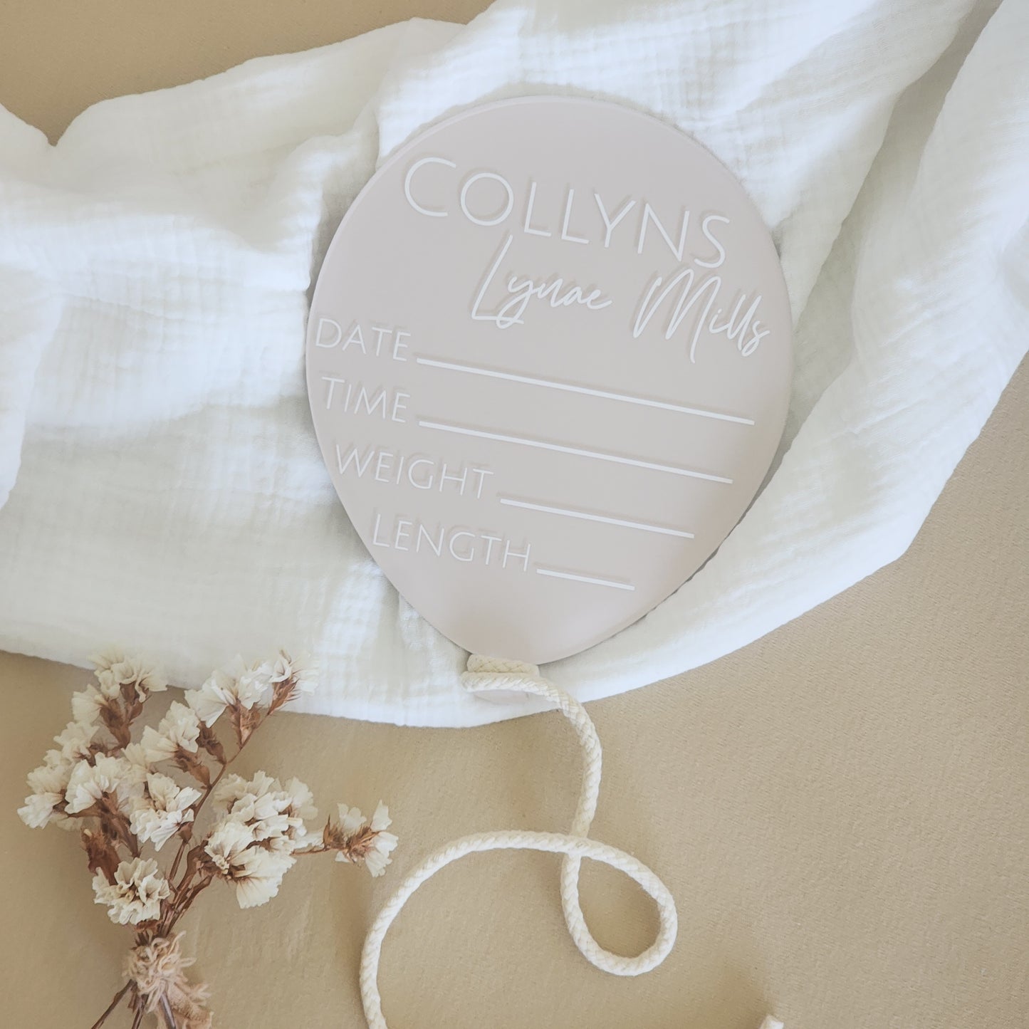 Balloon Fill-In Birth Announcement Plaque | Painted Acrylic Newborn Photo Prop