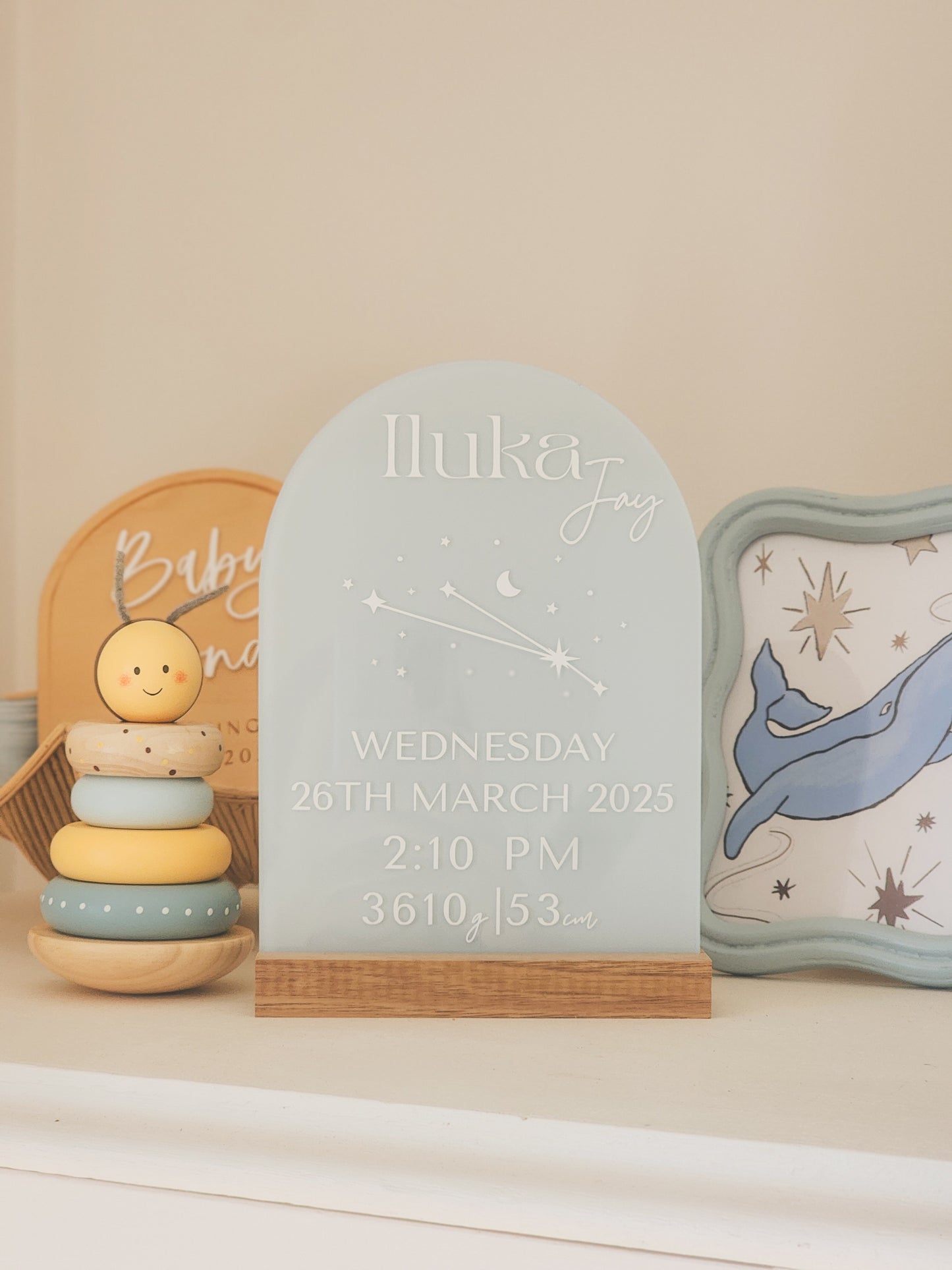 Celestial Birth Story Arch ~ Acrylic Birth Details + Star Sign Plaque