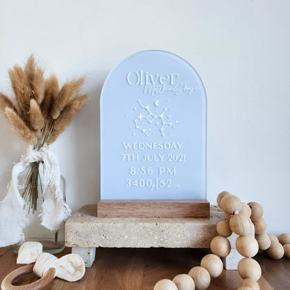 'All About Me' Arch ~ Acrylic Birth Stats + Star sign Plaque