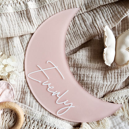 Annonce de naissance de lune personnalisée / Plaque nominative ~ Plaque murale acrylique peinte à la main